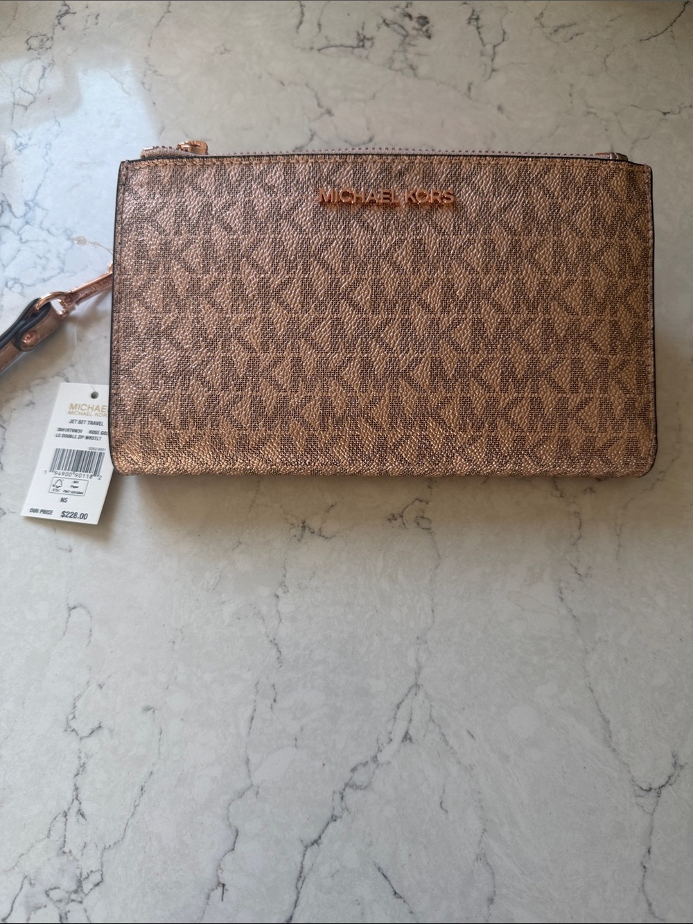 Michael Kors Metallic Rose Gold Signature Wristlet Clutch